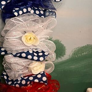 Decorative Navy Polka Dot and White Mesh Floral Accent - Unbranded